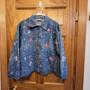 90s floral denim jacket Jane vintage embroidered denim floral Jean jacket sz XL